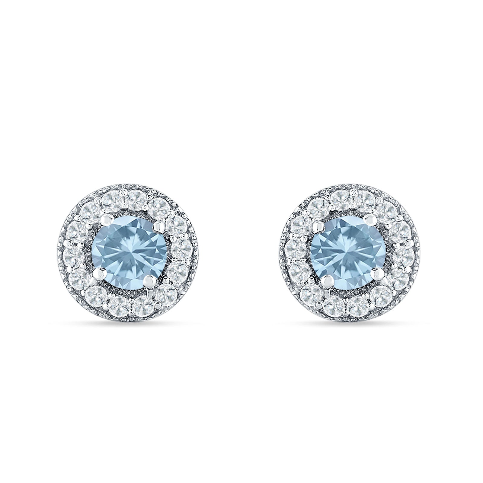 Round Halo Stud Earring Cubic Zirconia 925 Sterling Silver