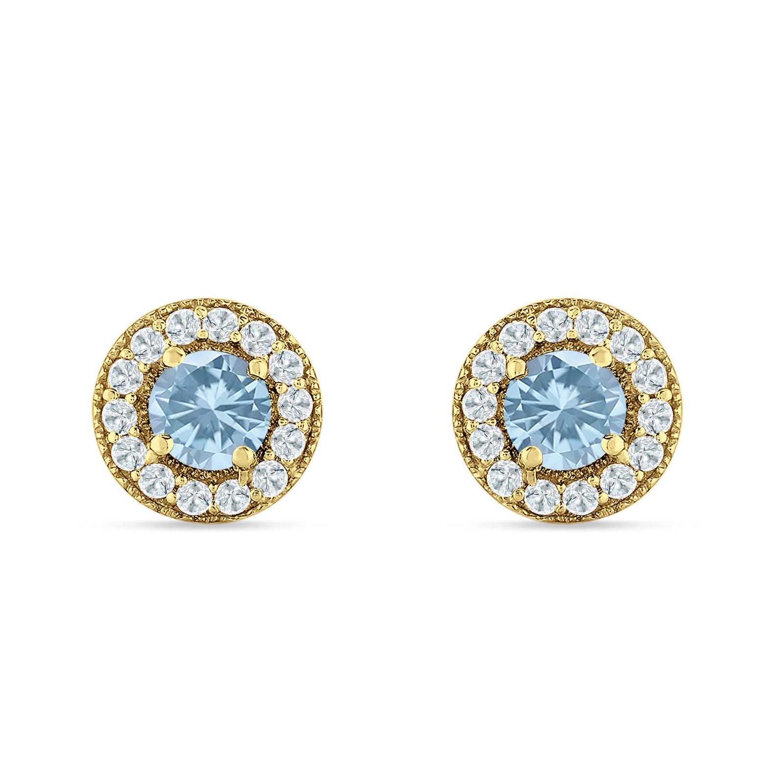 Round Halo Stud Earring Cubic Zirconia 925 Sterling Silver