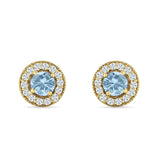 Round Halo Stud Earring Cubic Zirconia 925 Sterling Silver