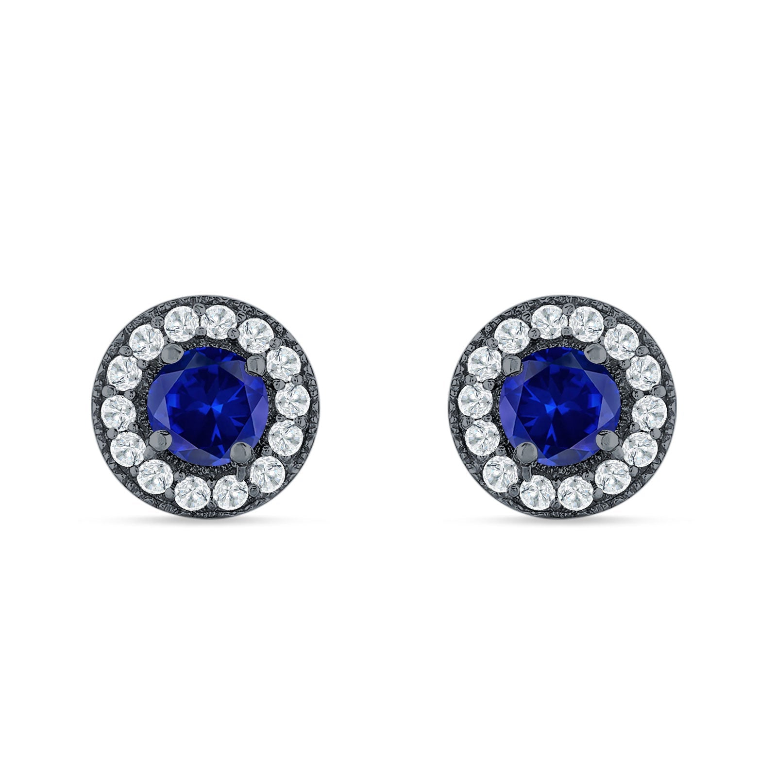 Round Halo Stud Earring Cubic Zirconia 925 Sterling Silver