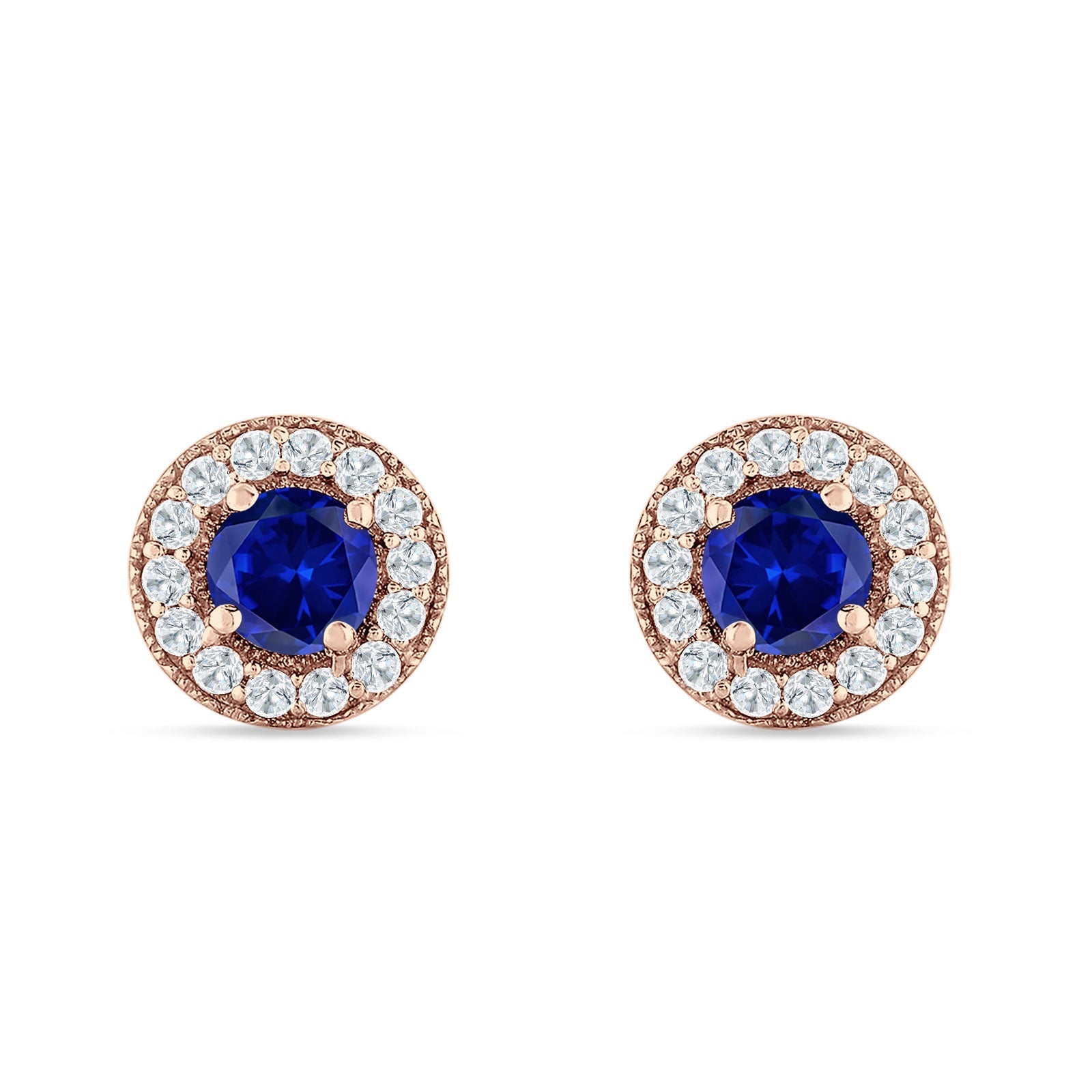 Round Halo Stud Earring Cubic Zirconia 925 Sterling Silver