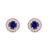 Round Halo Stud Earring Cubic Zirconia 925 Sterling Silver