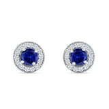 Round Halo Stud Earring Cubic Zirconia 925 Sterling Silver