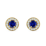 Round Halo Stud Earring Cubic Zirconia 925 Sterling Silver
