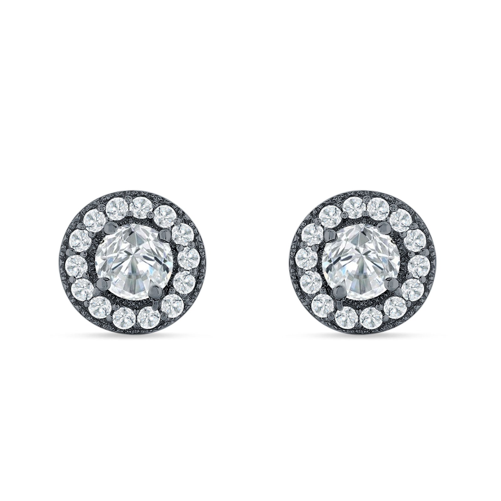 Round Halo Stud Earring Cubic Zirconia 925 Sterling Silver