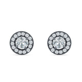 Round Halo Stud Earring Cubic Zirconia 925 Sterling Silver