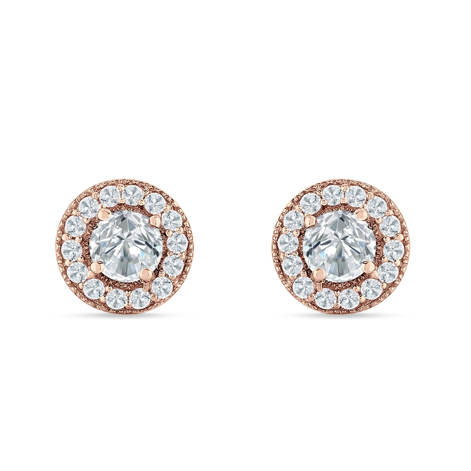 Round Halo Stud Earring Cubic Zirconia 925 Sterling Silver