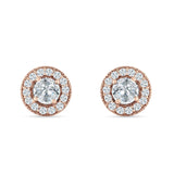 Round Halo Stud Earring Cubic Zirconia 925 Sterling Silver