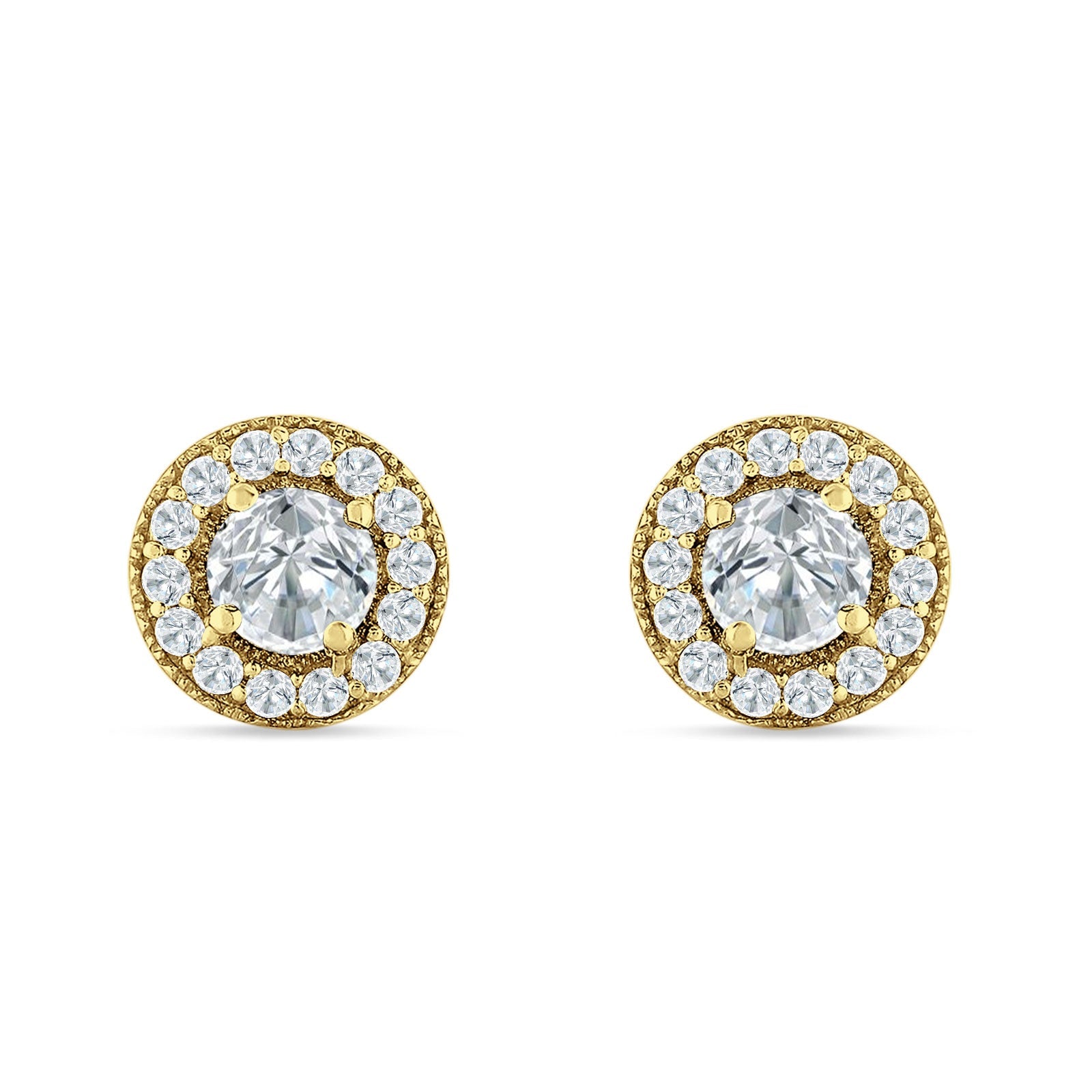 Round Halo Stud Earring Cubic Zirconia 925 Sterling Silver
