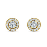 Round Halo Stud Earring Cubic Zirconia 925 Sterling Silver