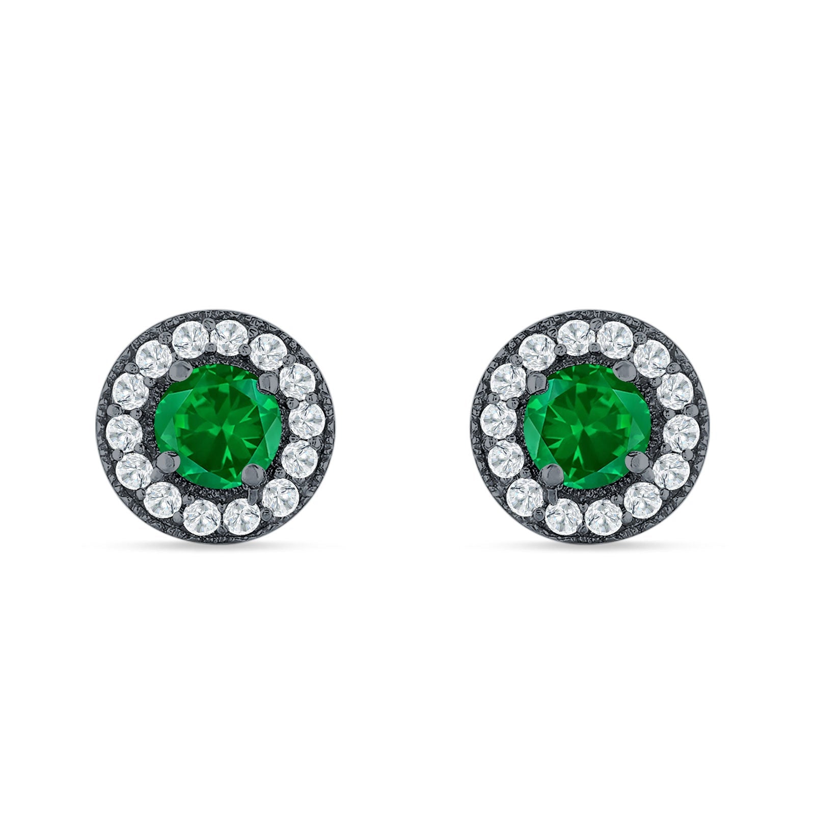 Round Halo Stud Earring Cubic Zirconia 925 Sterling Silver