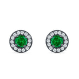 Round Halo Stud Earring Cubic Zirconia 925 Sterling Silver