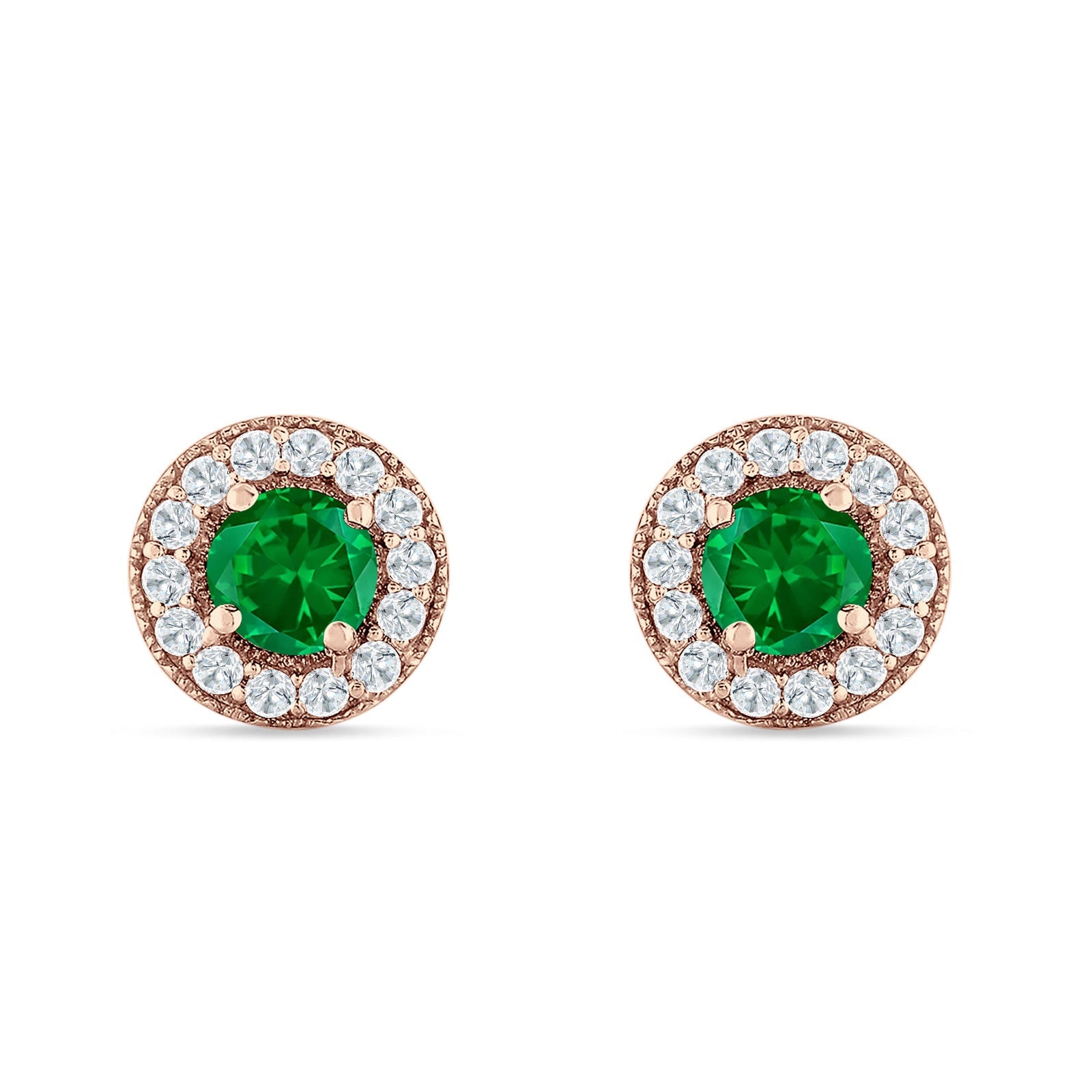 Round Halo Stud Earring Cubic Zirconia 925 Sterling Silver