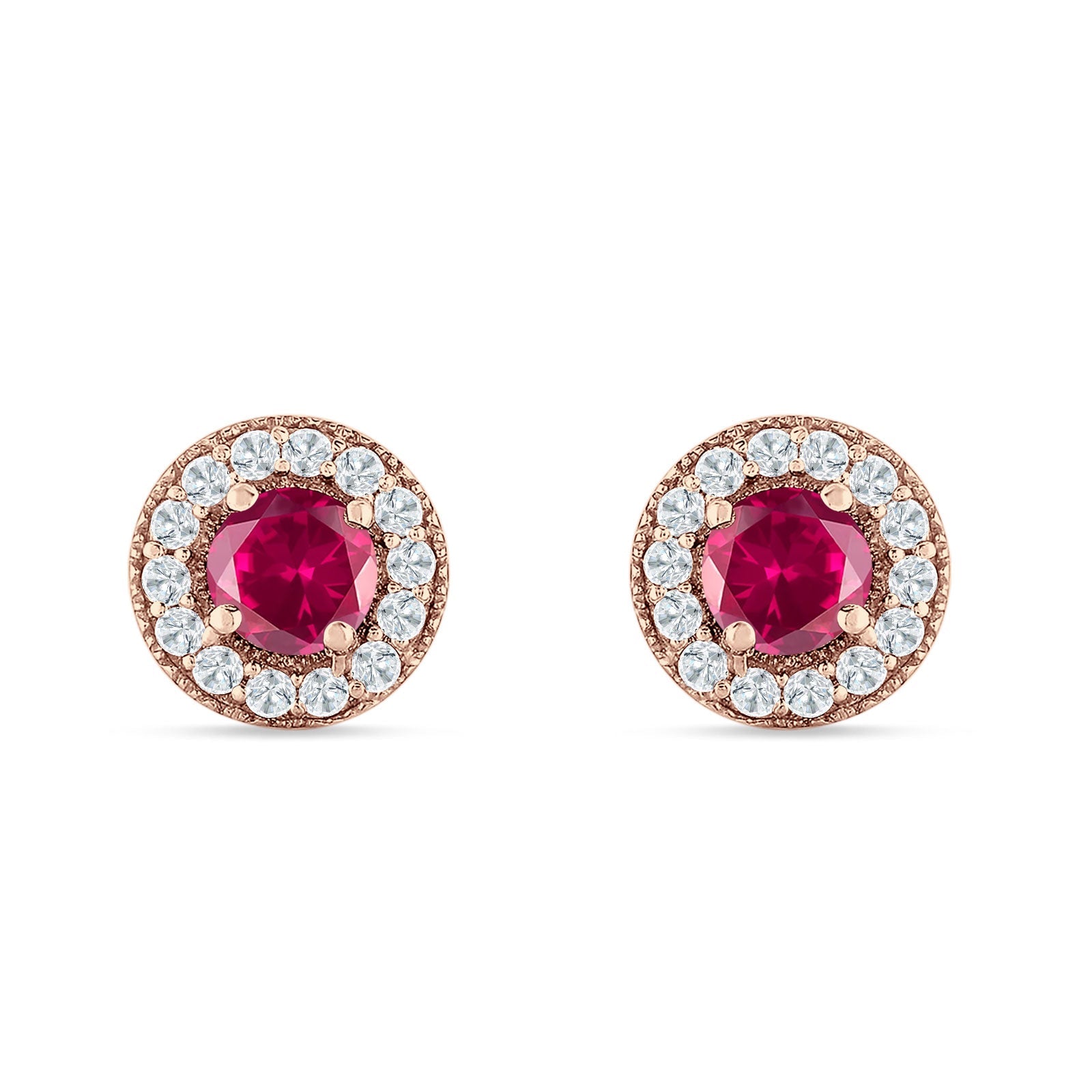 Round Halo Stud Earring Cubic Zirconia 925 Sterling Silver
