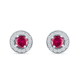 Round Halo Stud Earring Cubic Zirconia 925 Sterling Silver
