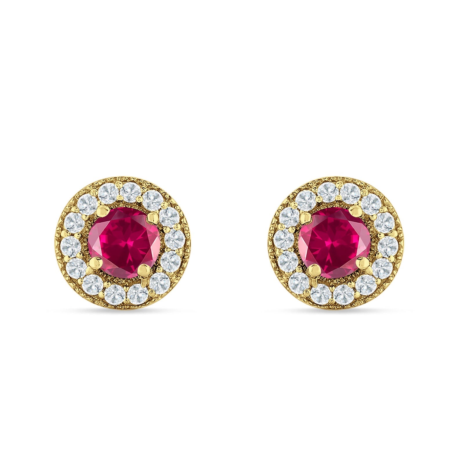 Round Halo Stud Earring Cubic Zirconia 925 Sterling Silver