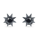 Minimalist Sun Black Onyx & Turquoise Stud Earring 925 Sterling Silver