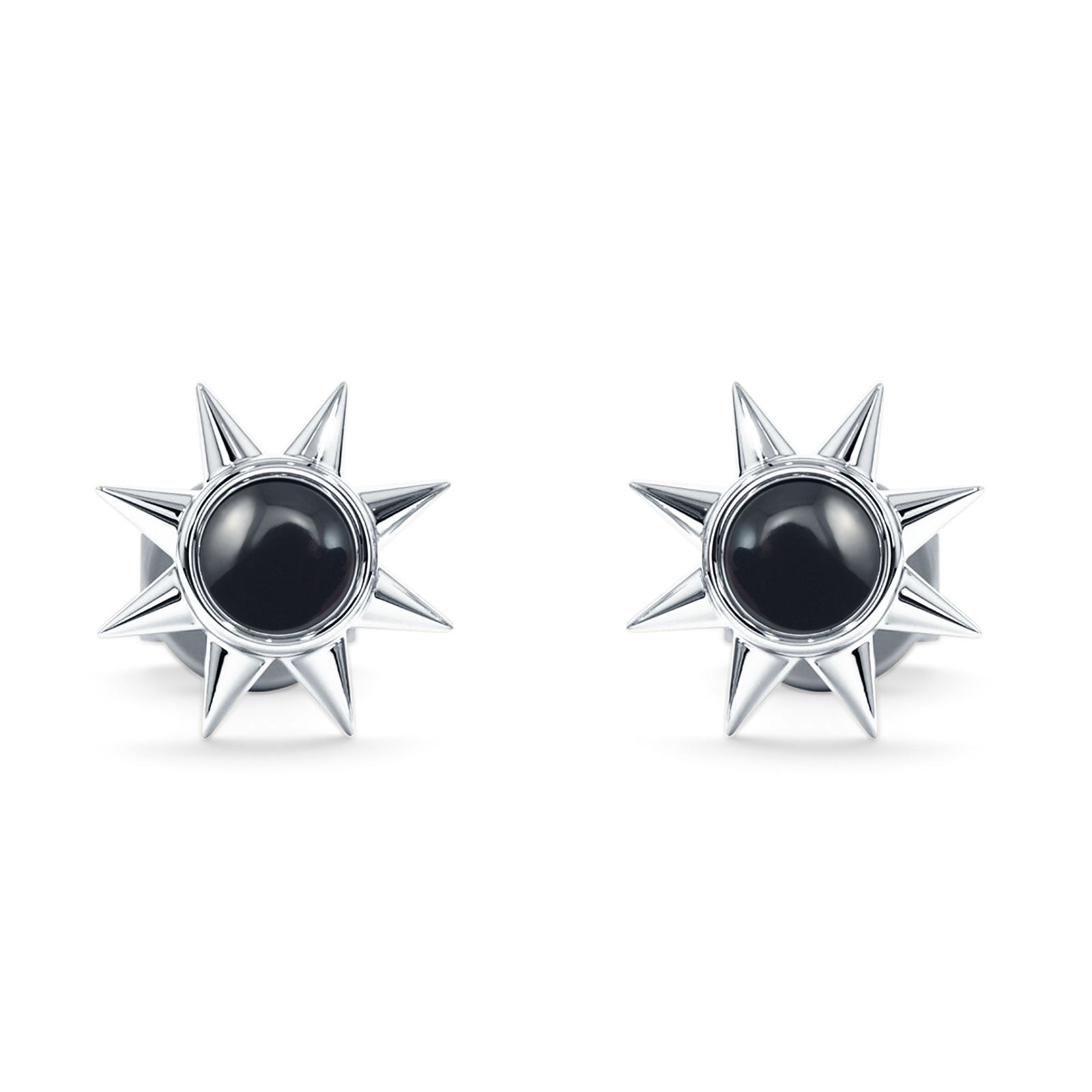 Minimalist Sun Black Onyx & Turquoise Stud Earring 925 Sterling Silver