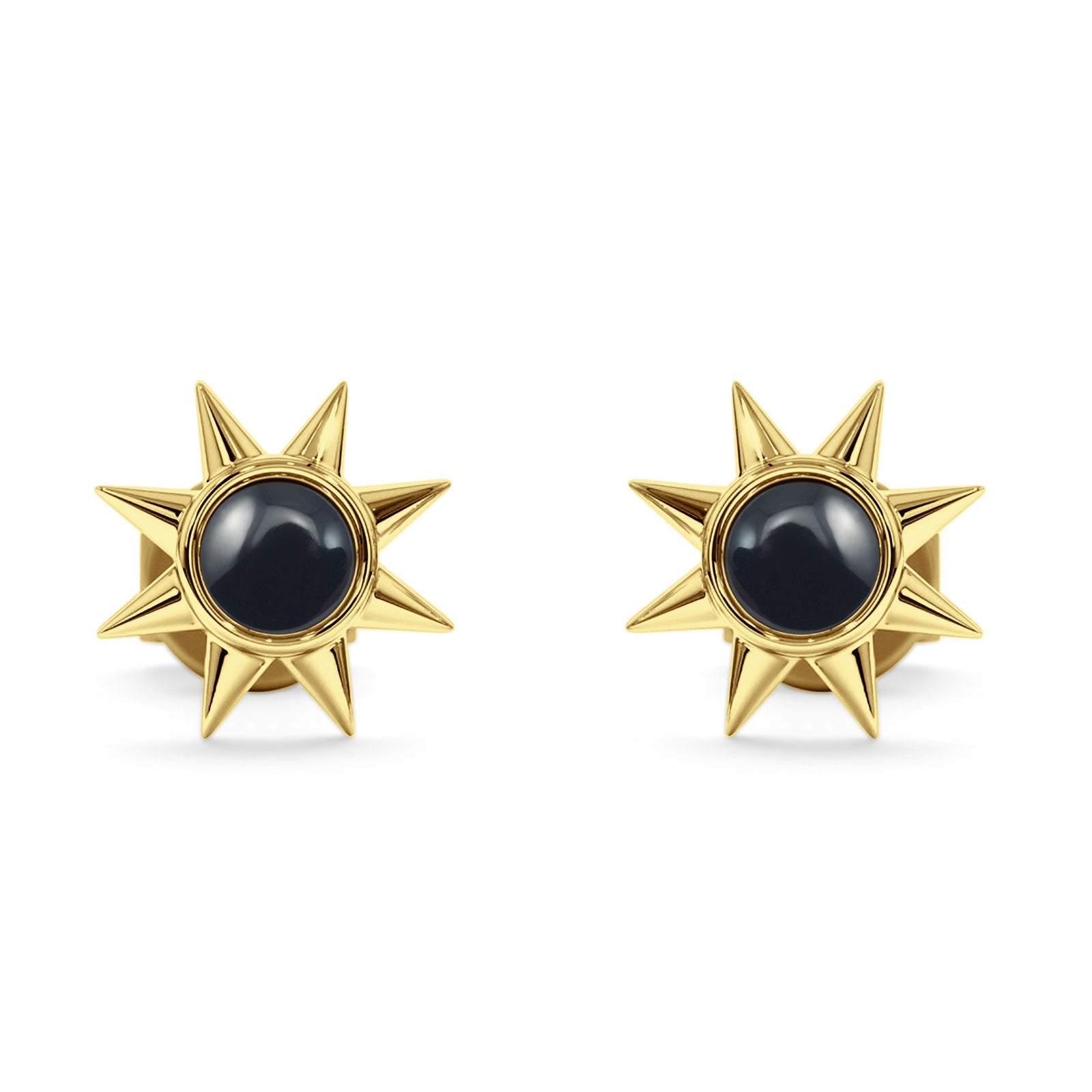 Minimalist Sun Black Onyx & Turquoise Stud Earring 925 Sterling Silver