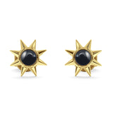 Minimalist Sun Black Onyx & Turquoise Stud Earring 925 Sterling Silver