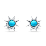 Minimalist Sun Black Onyx & Turquoise Stud Earring 925 Sterling Silver