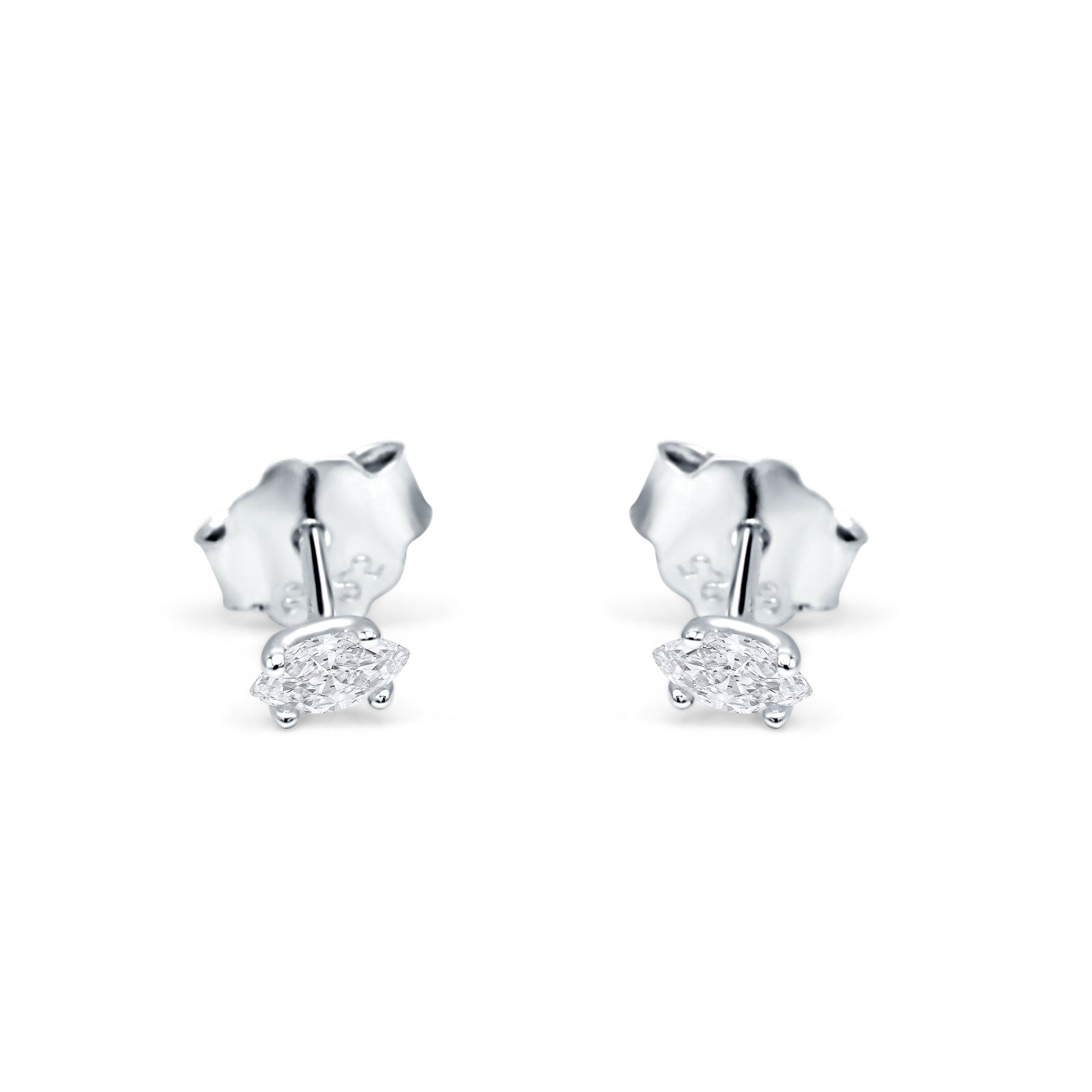 Marquise Cubic Zirconia Stud Earring Push Back 925 Sterling Silver