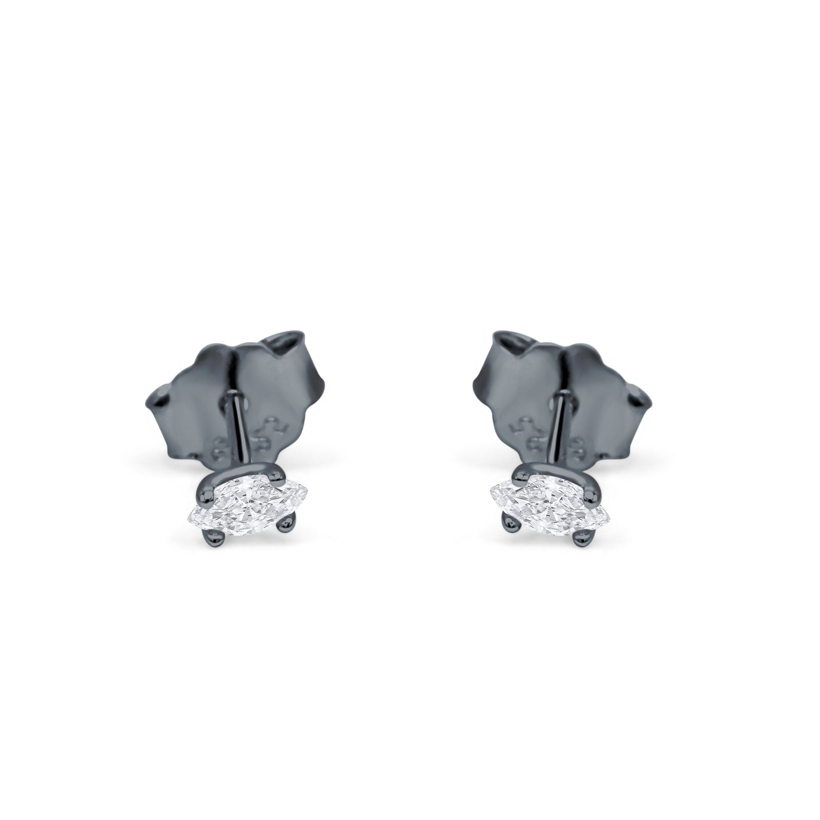 Marquise Cubic Zirconia Stud Earring Push Back 925 Sterling Silver