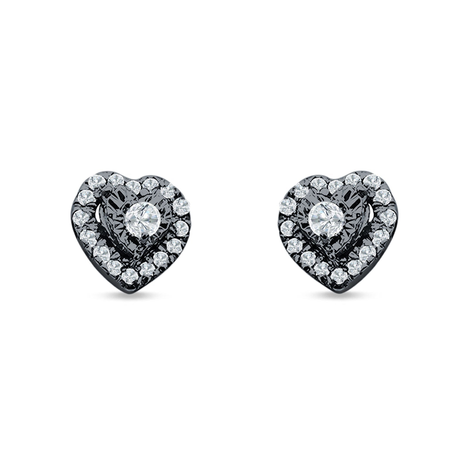 Heart Shaped Cluster Round Cubic Zirconia Stud Earring 925 Sterling Silver