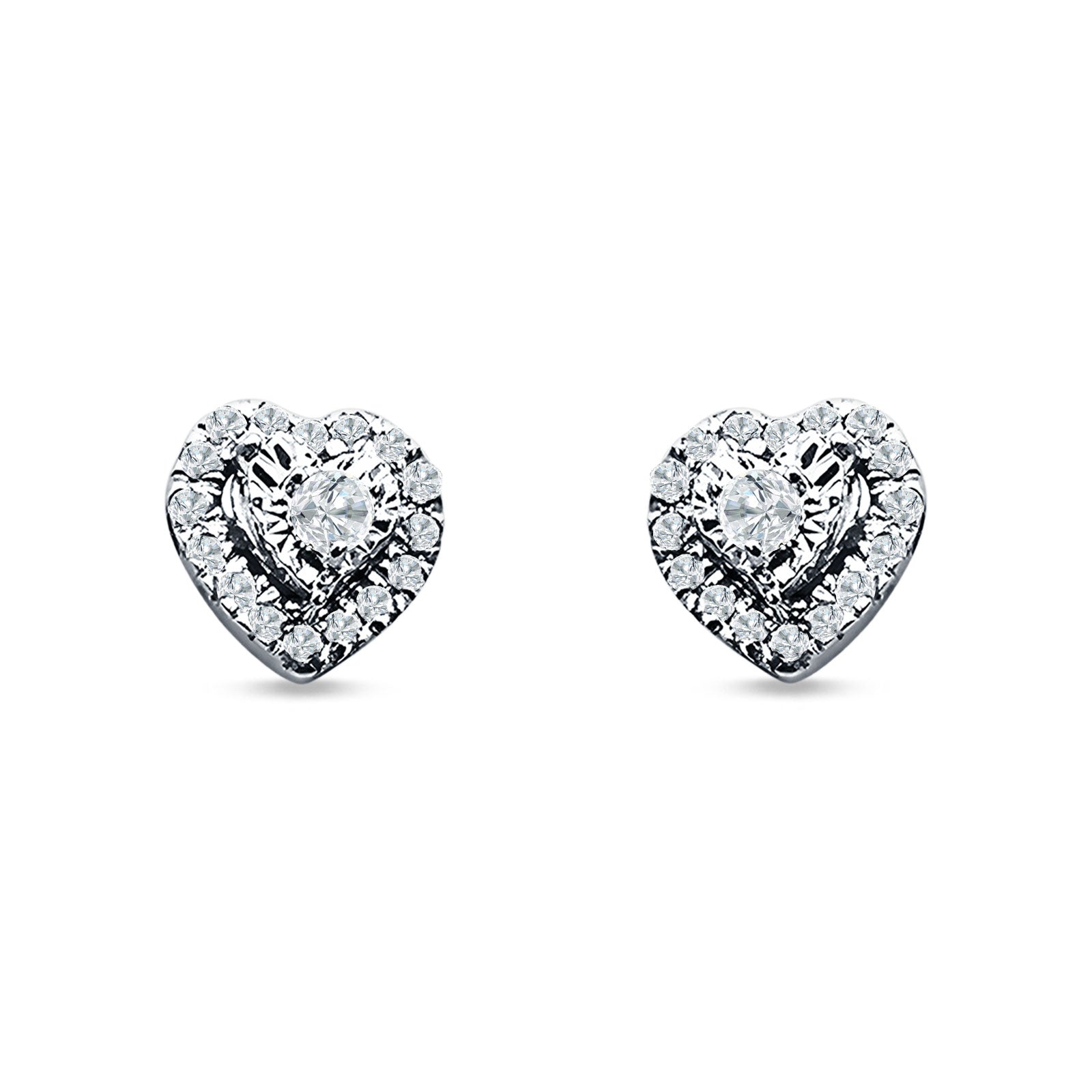Heart Shaped Cluster Round Cubic Zirconia Stud Earring 925 Sterling Silver