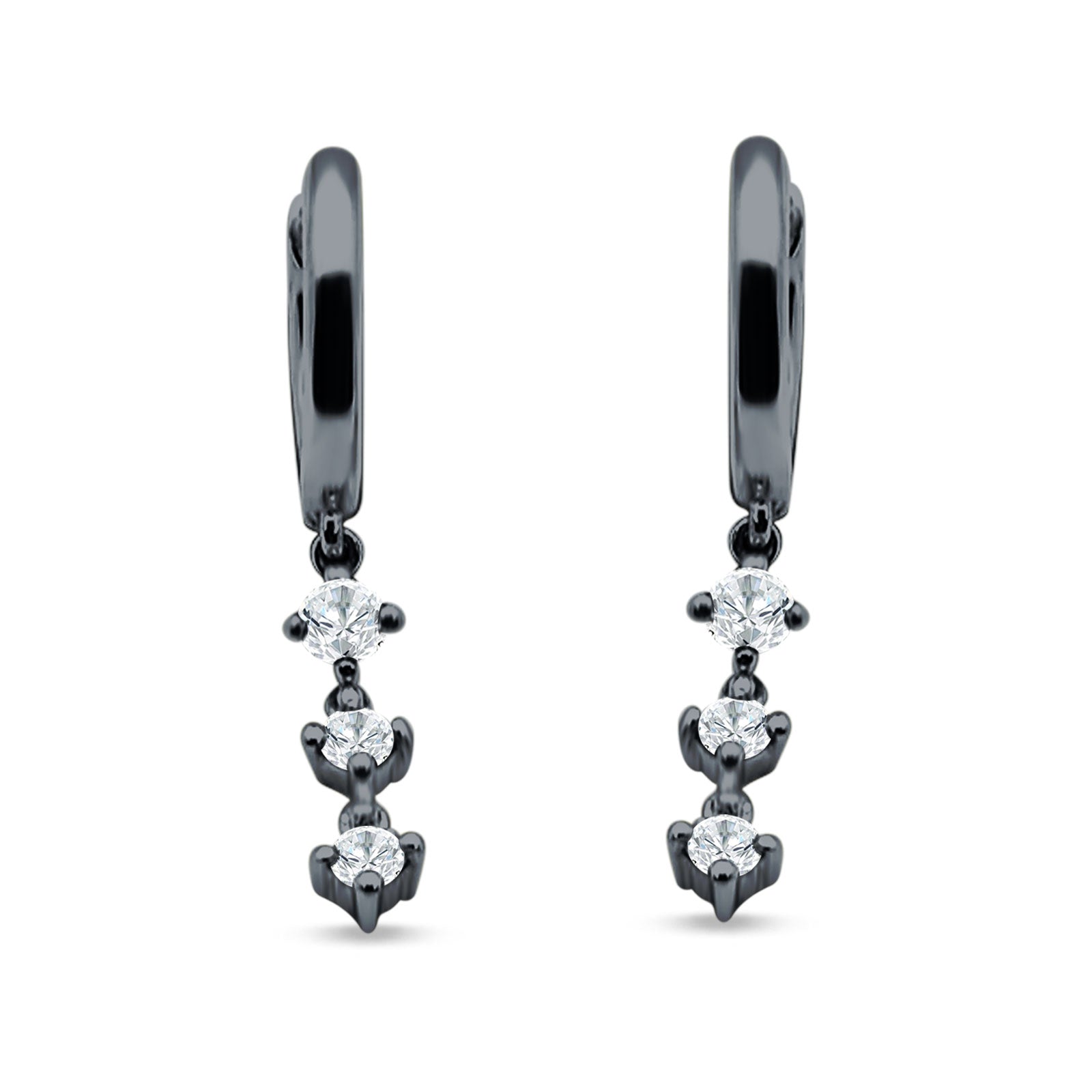 Three Round Cubic Zirconia Drop Dangle Hoop Earring 925 Sterling Silver