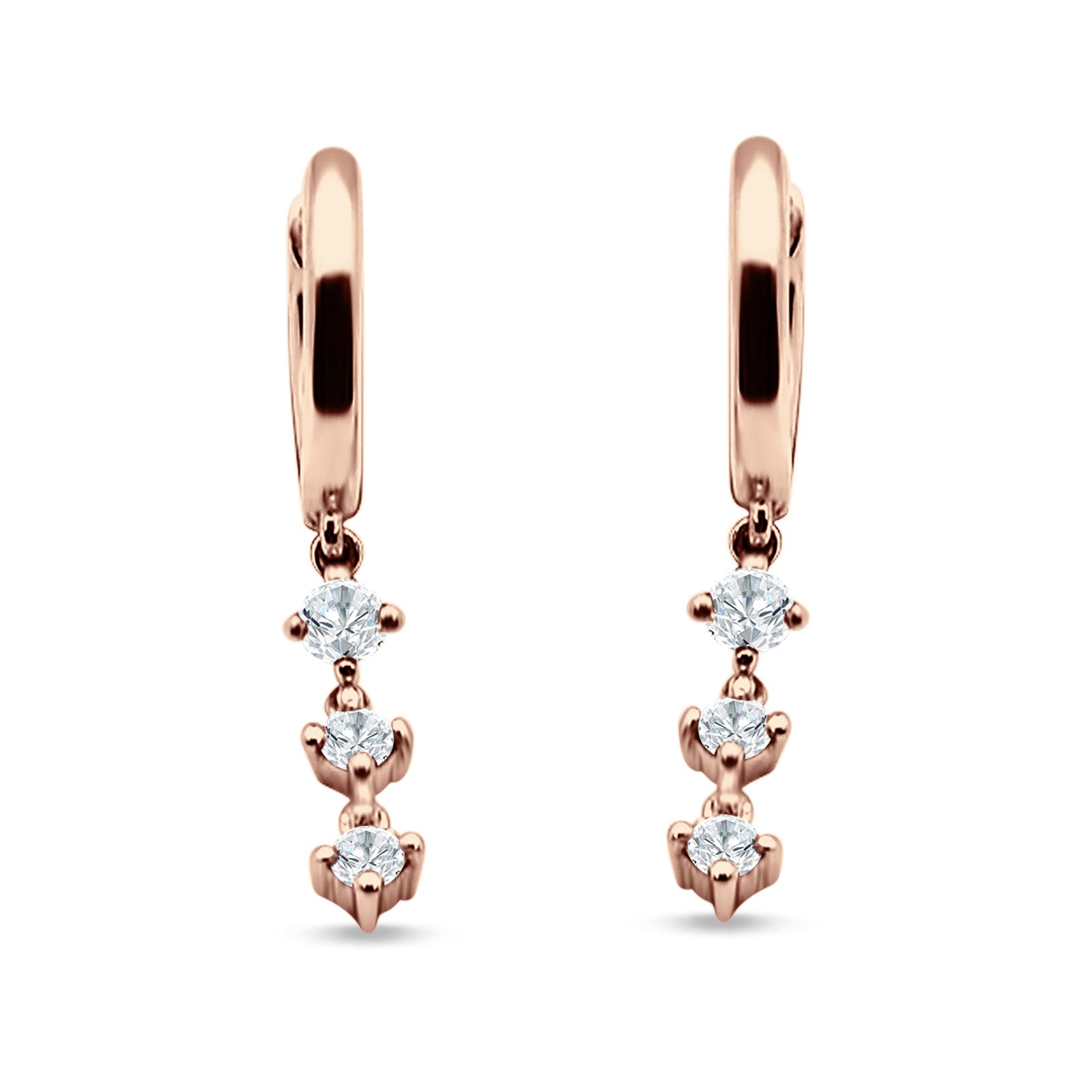 Three Round Cubic Zirconia Drop Dangle Hoop Earring 925 Sterling Silver