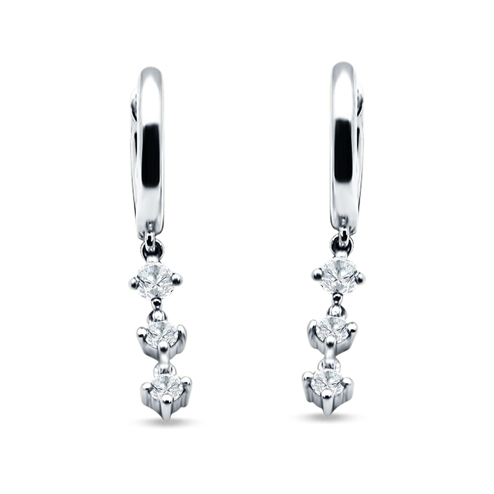 Three Round Cubic Zirconia Drop Dangle Hoop Earring 925 Sterling Silver