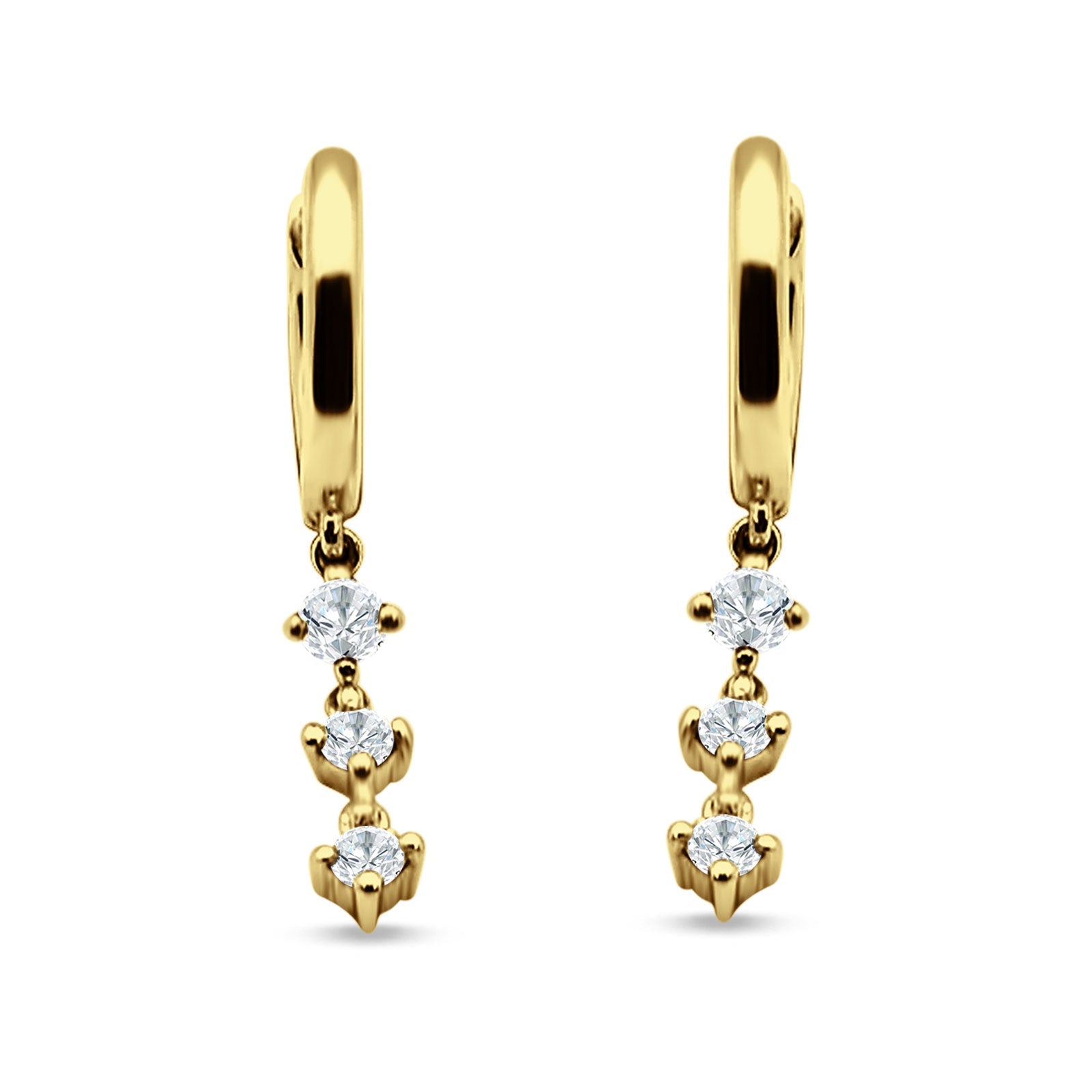 Three Round Cubic Zirconia Drop Dangle Hoop Earring 925 Sterling Silver