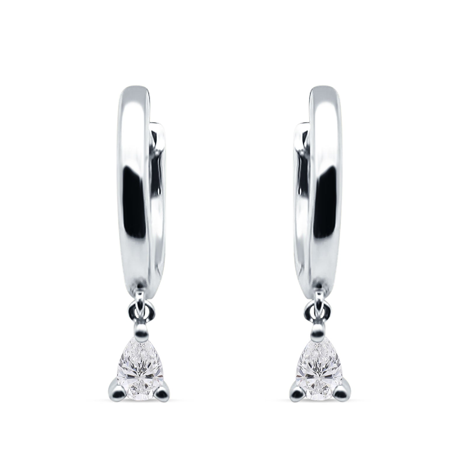 Pear Teardrop Charm Hoop Earring Cubic Zirconia 925 Sterling Silver