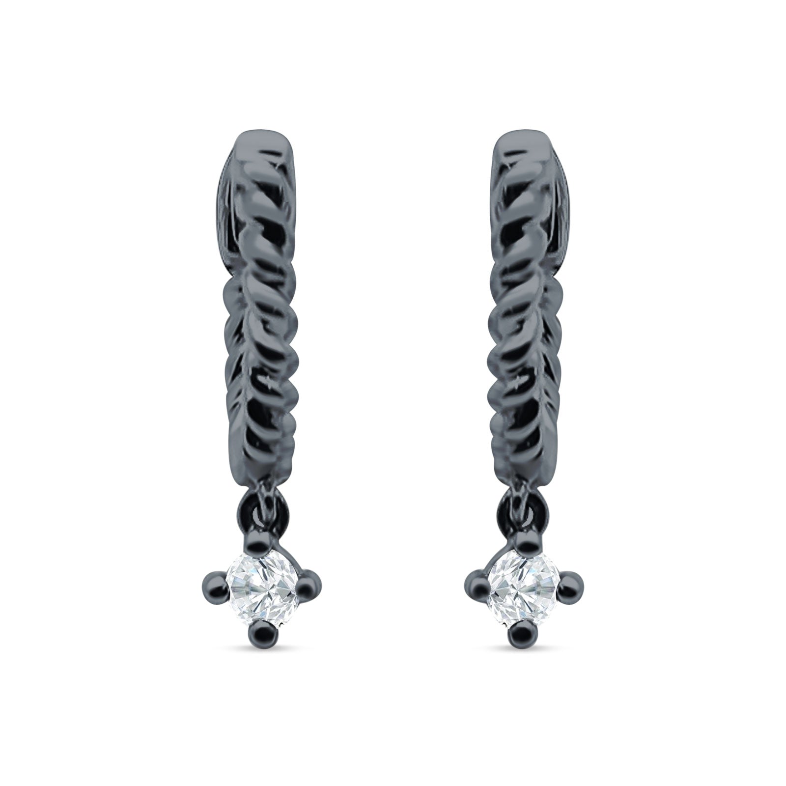 Twisted Rope Dangling Solitaire Hoop Earring Cubic Zirconia 925 Sterling Silver