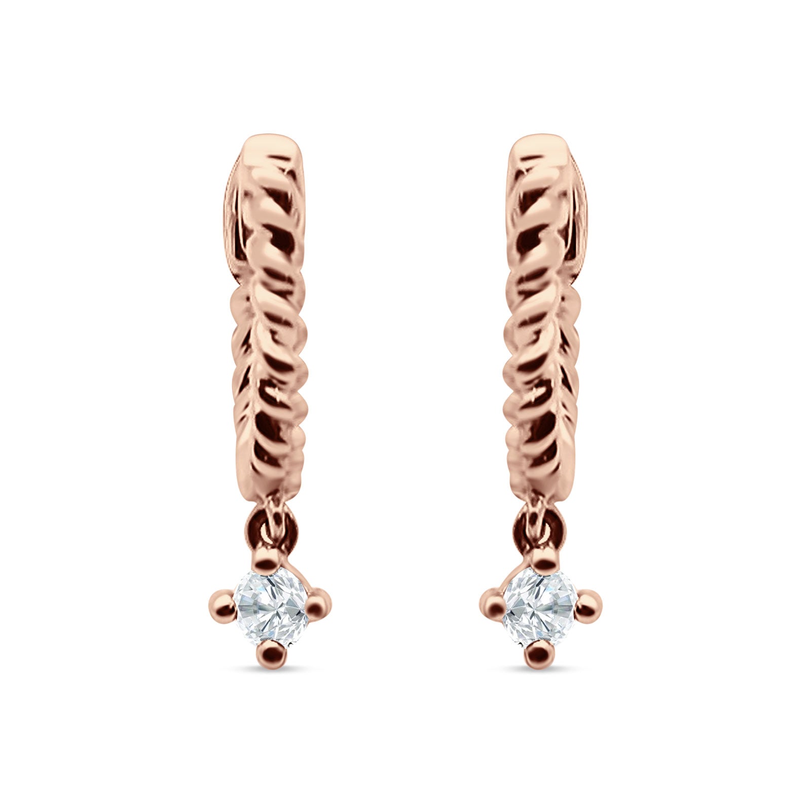 Twisted Rope Dangling Solitaire Hoop Earring Cubic Zirconia 925 Sterling Silver