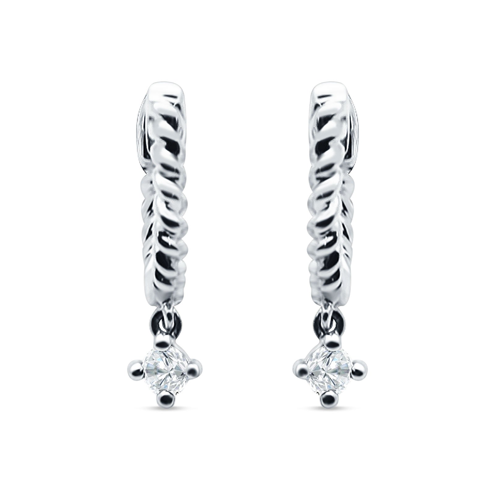 Twisted Rope Dangling Solitaire Hoop Earring Cubic Zirconia 925 Sterling Silver