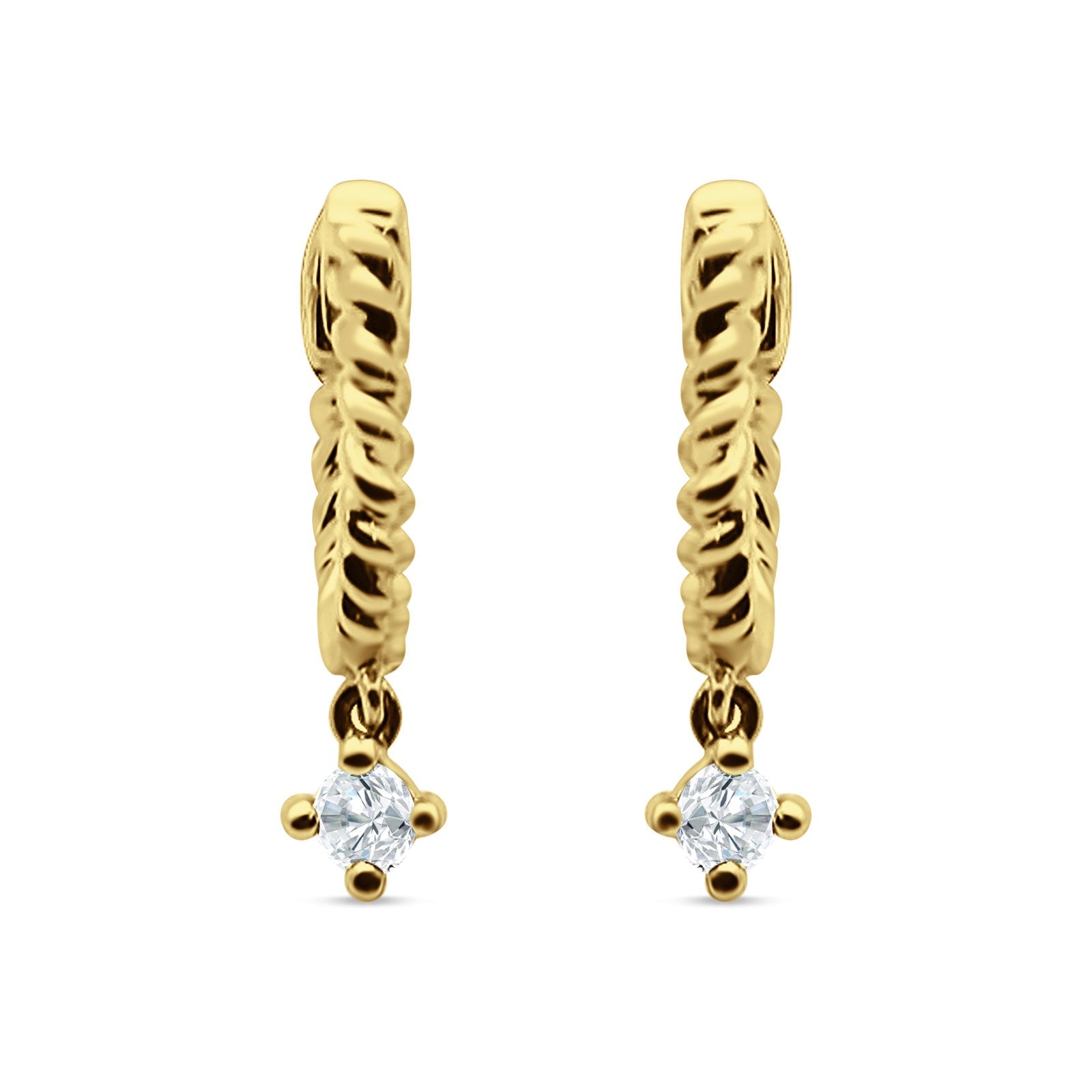 Twisted Rope Dangling Solitaire Hoop Earring Cubic Zirconia 925 Sterling Silver