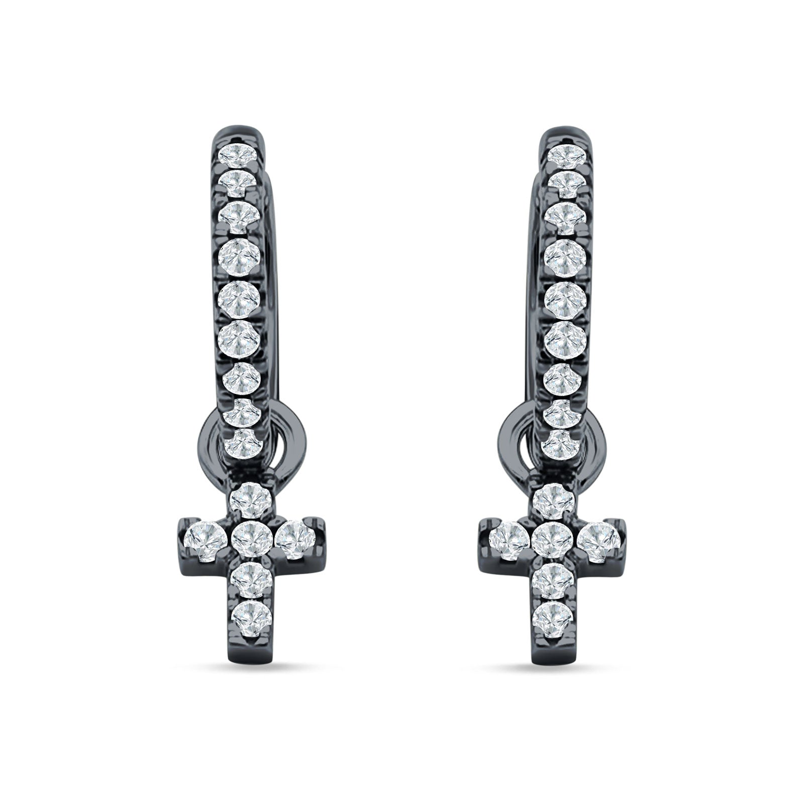 Cross Cluster Drop Dangle Earring Cubic Zirconia 925 Sterling Silver