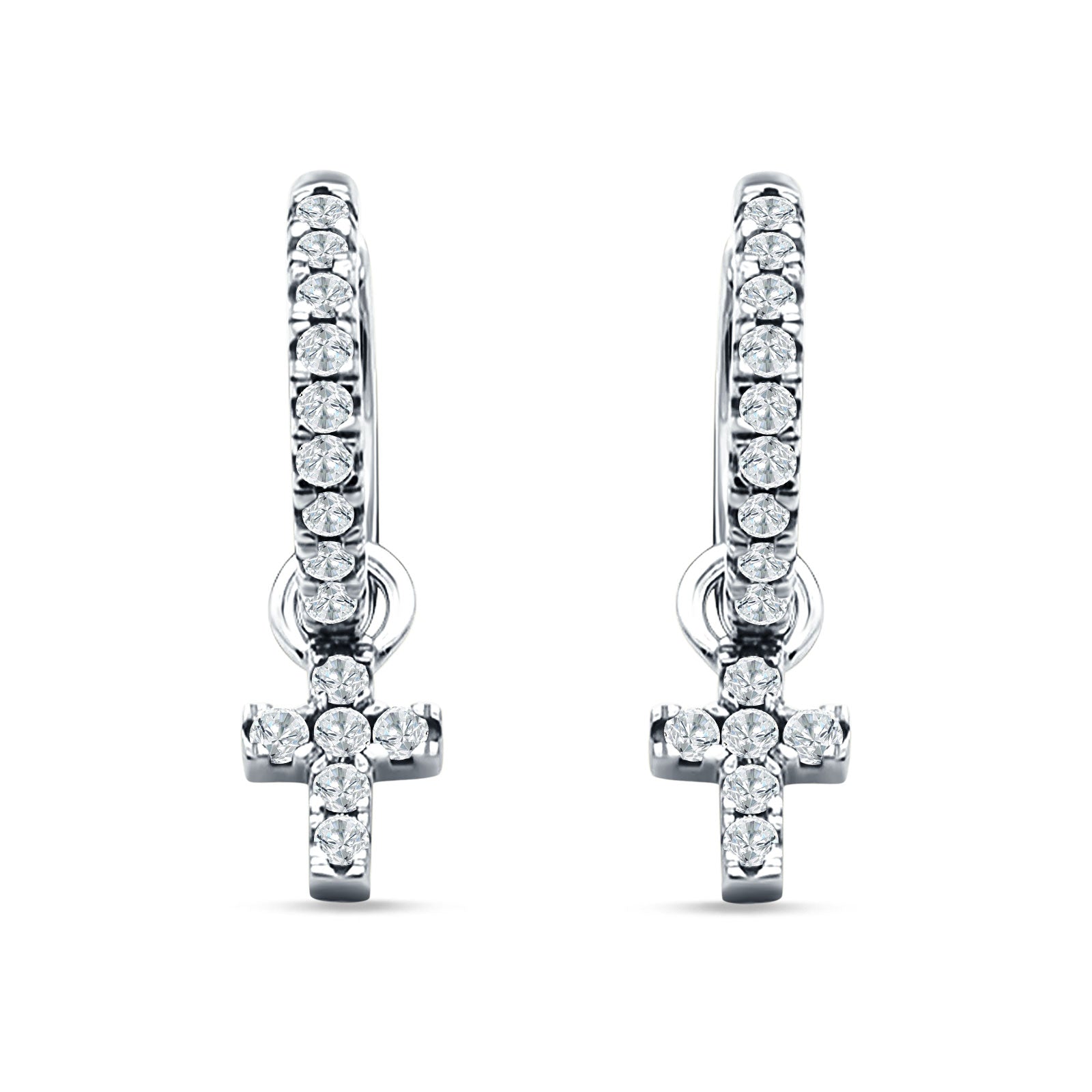 Cross Cluster Drop Dangle Earring Cubic Zirconia 925 Sterling Silver