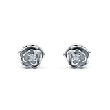 Rose Flower Stud Earrings 8.5mm Cubic Zirconia Solid 925 Sterling Silver