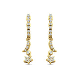 Moon & Star Earring Dangle Hoop Earring Cubic Zirconia 925 Sterling Silver