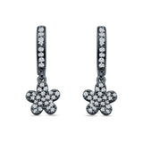 Flower Cluster Charm Huggie Hoop Earring Cubic Zirconia 925 Sterling Silver