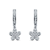 Flower Cluster Charm Huggie Hoop Earring Cubic Zirconia 925 Sterling Silver