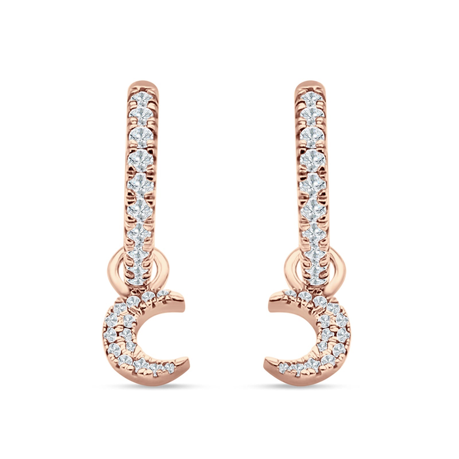 Crescent Moon Charm Huggie Hoop Earring Cubic Zirconia 925 Sterling Silver