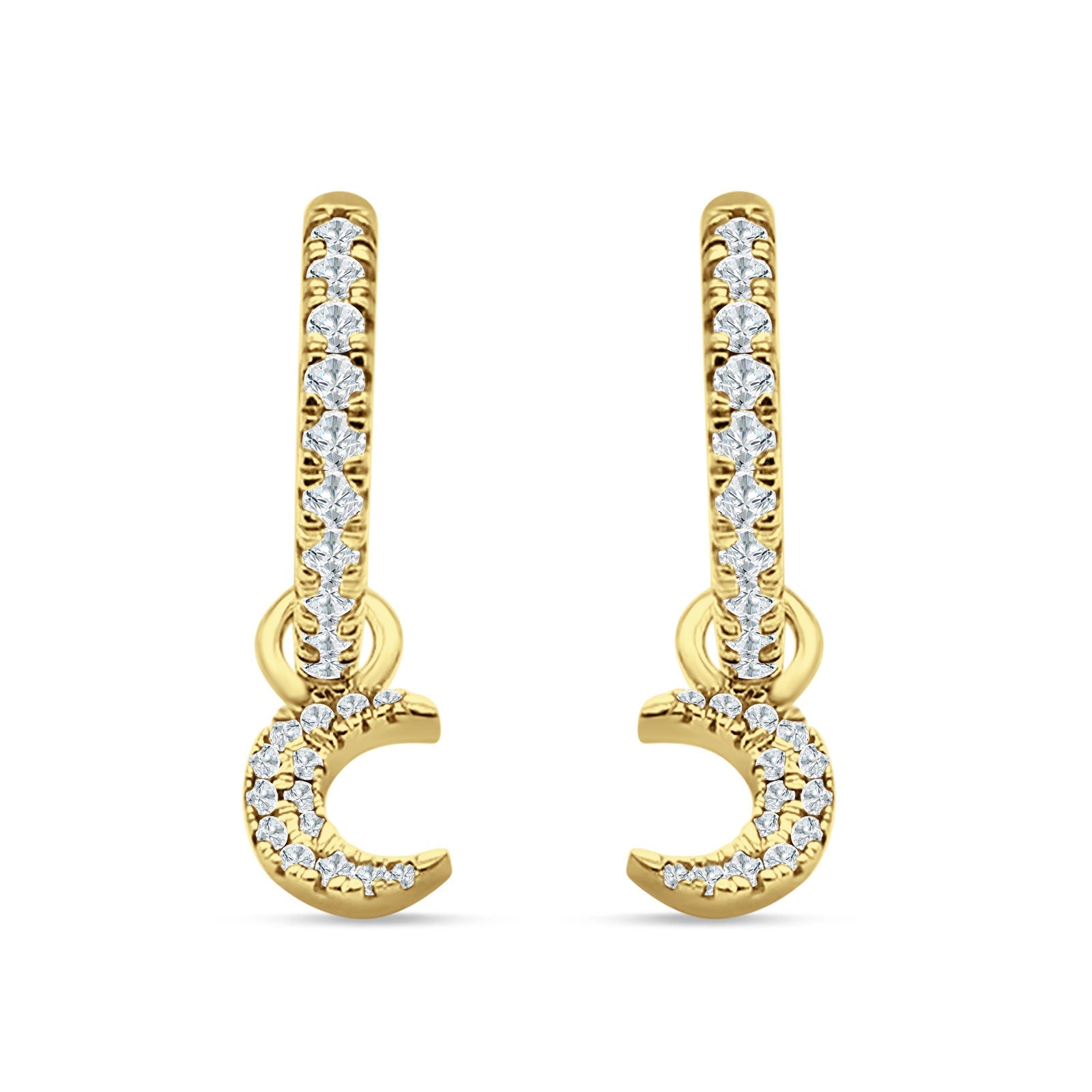 Crescent Moon Charm Huggie Hoop Earring Cubic Zirconia 925 Sterling Silver