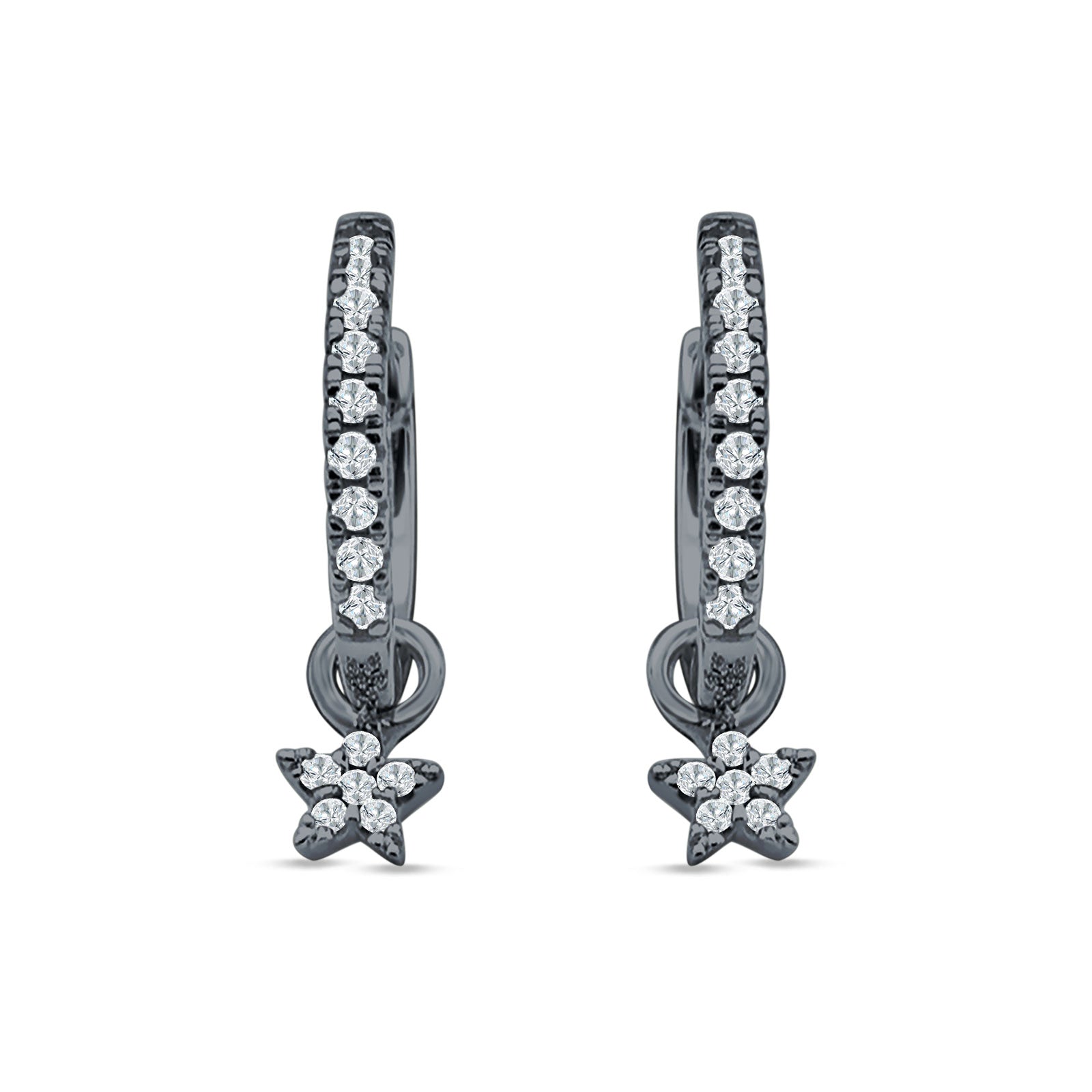 Star Cluster Charm Huggie Hoop Earring Cubic Zirconia 925 Sterling Silver