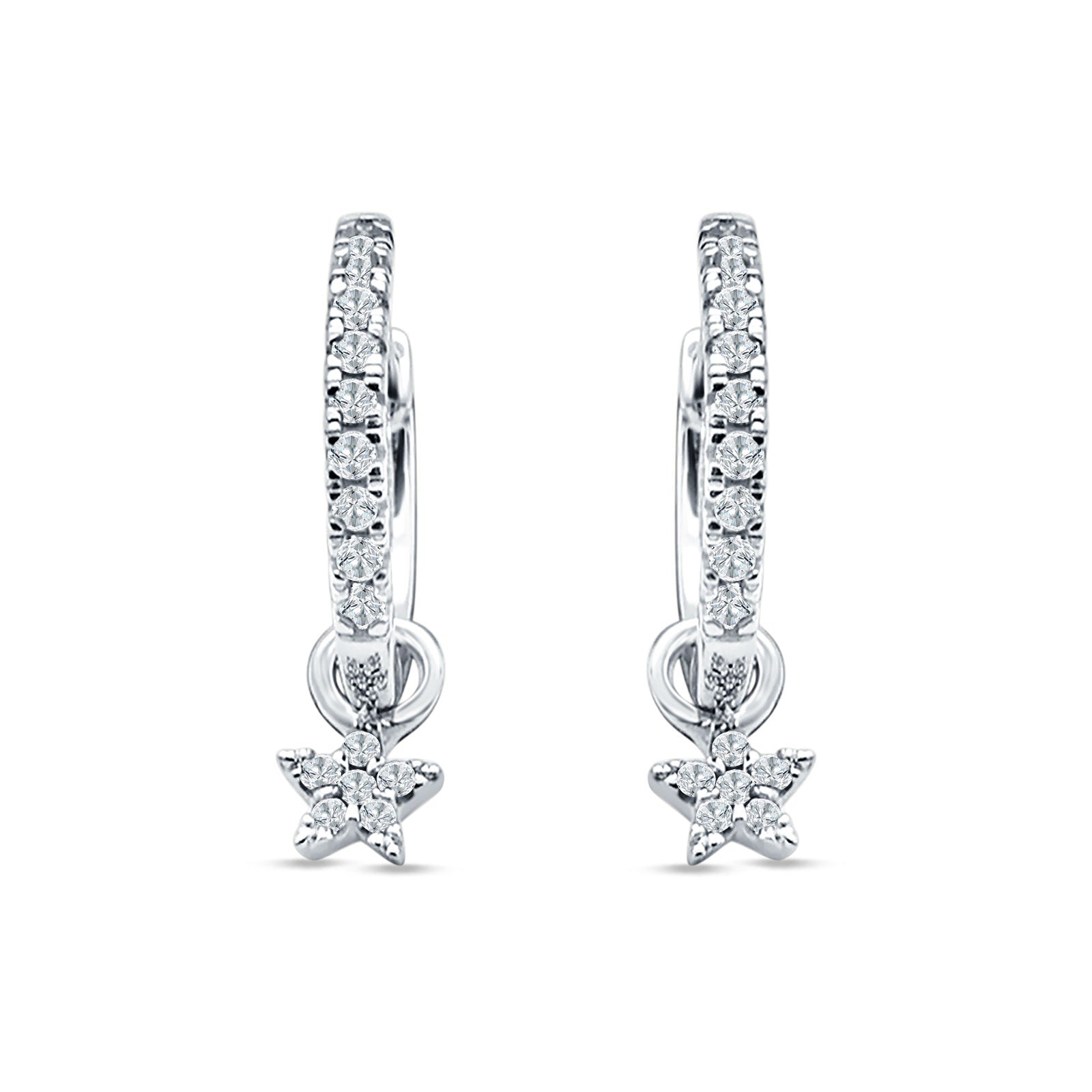Star Cluster Charm Huggie Hoop Earring Cubic Zirconia 925 Sterling Silver