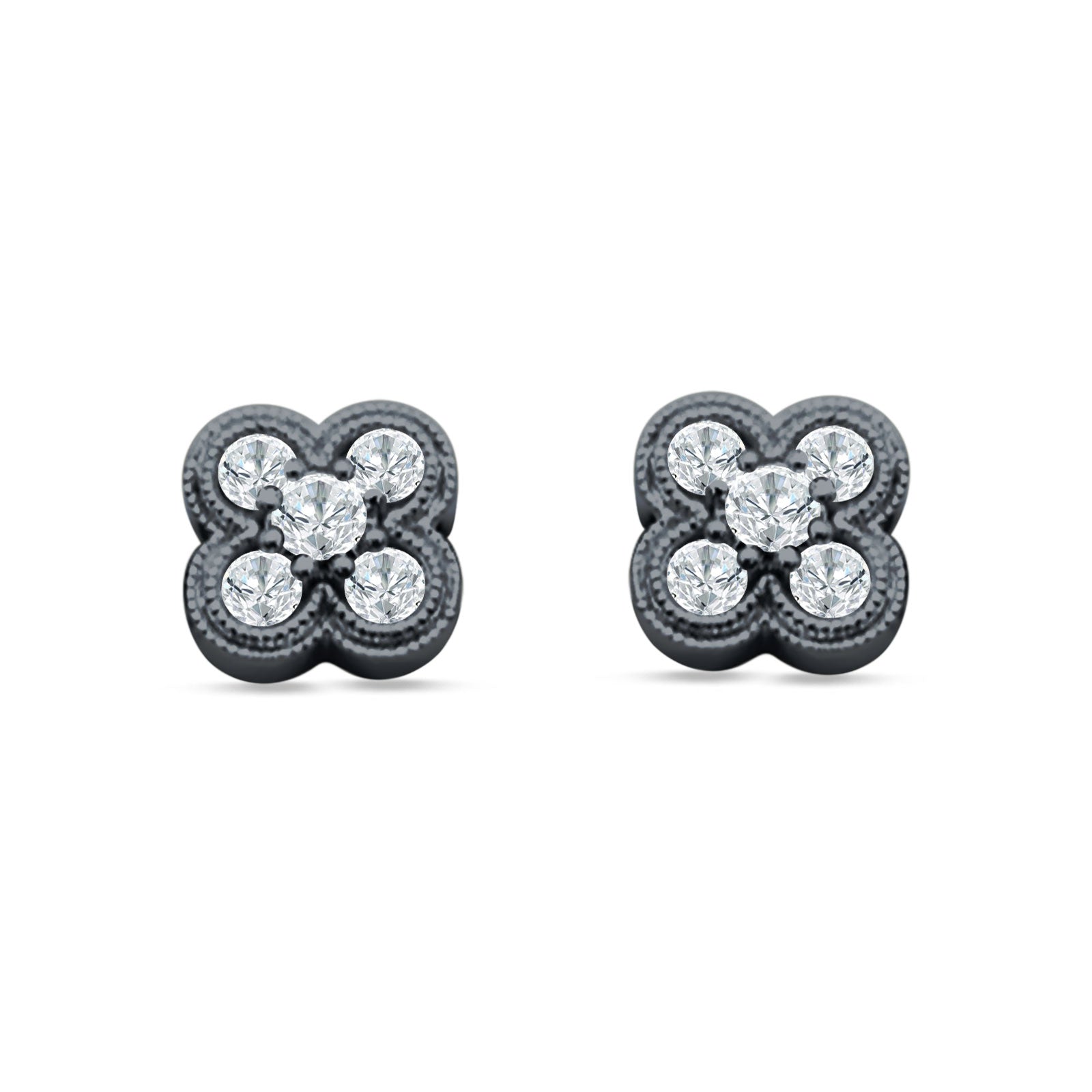 Flower Beaded Designer Stud Earring Cubic Zirconia 925 Sterling Silver