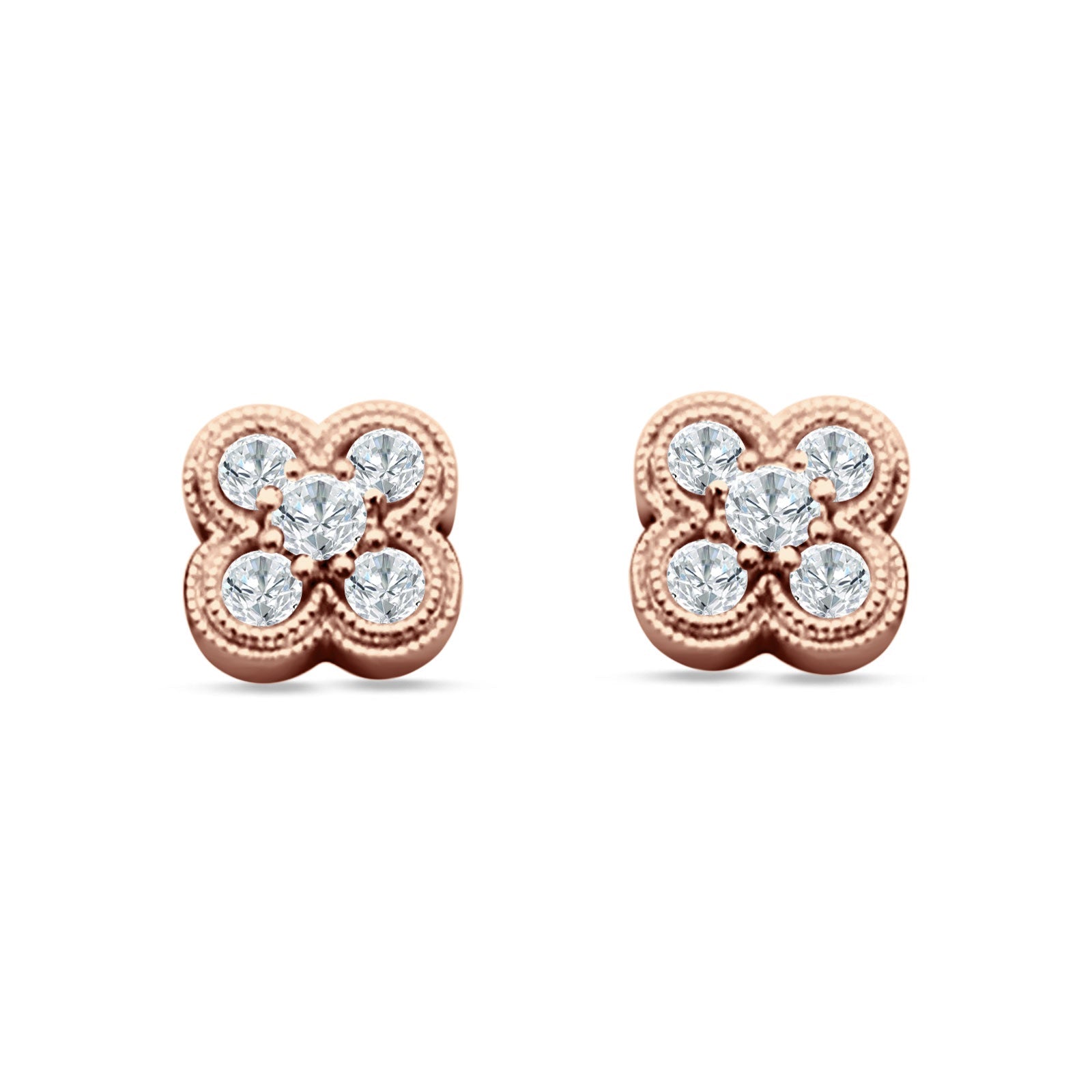 Flower Beaded Designer Stud Earring Cubic Zirconia 925 Sterling Silver